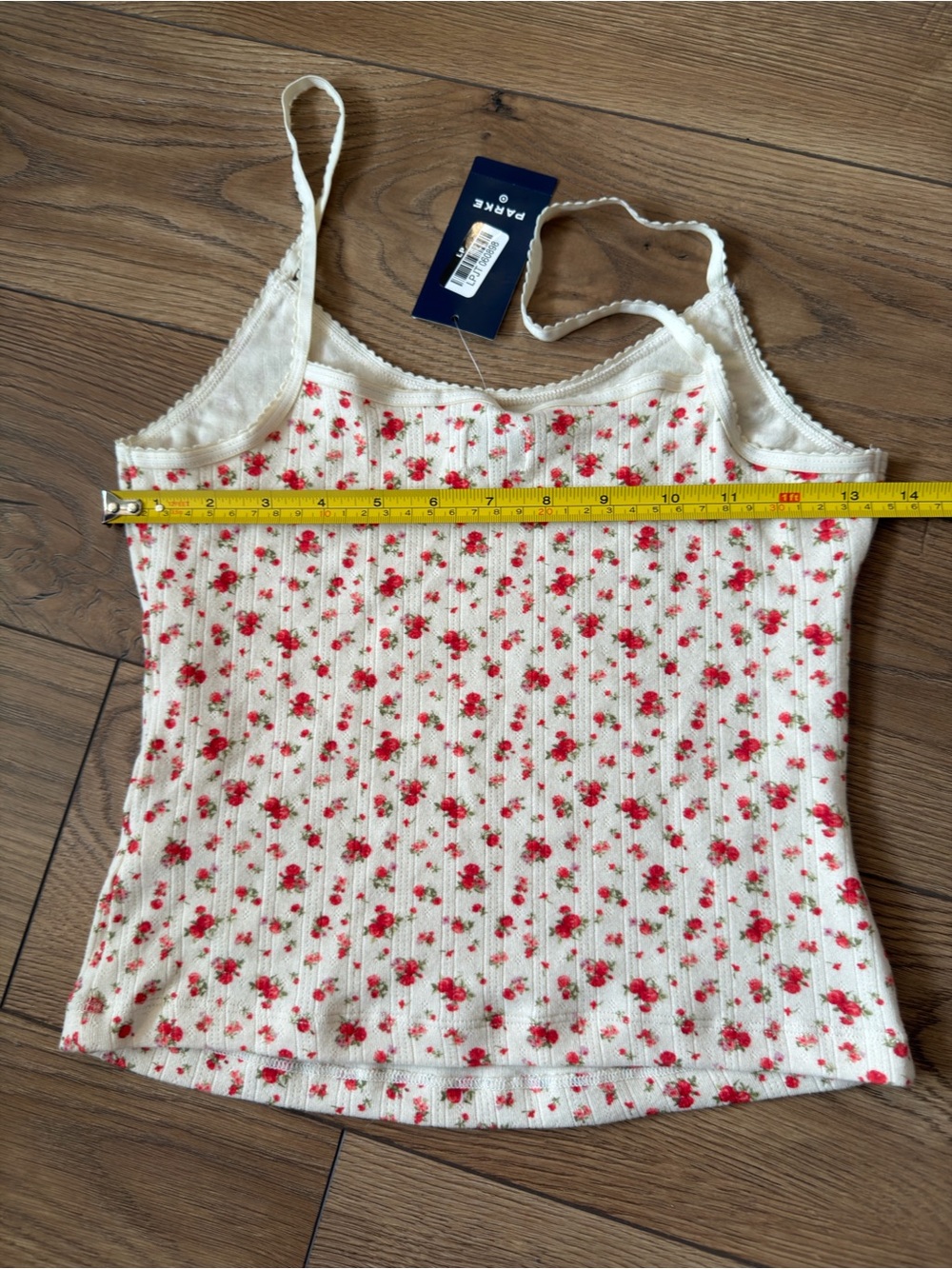 Parke Cream Floral Ribbed Cami Tank with Red Rose Print - Picture 4 of 4